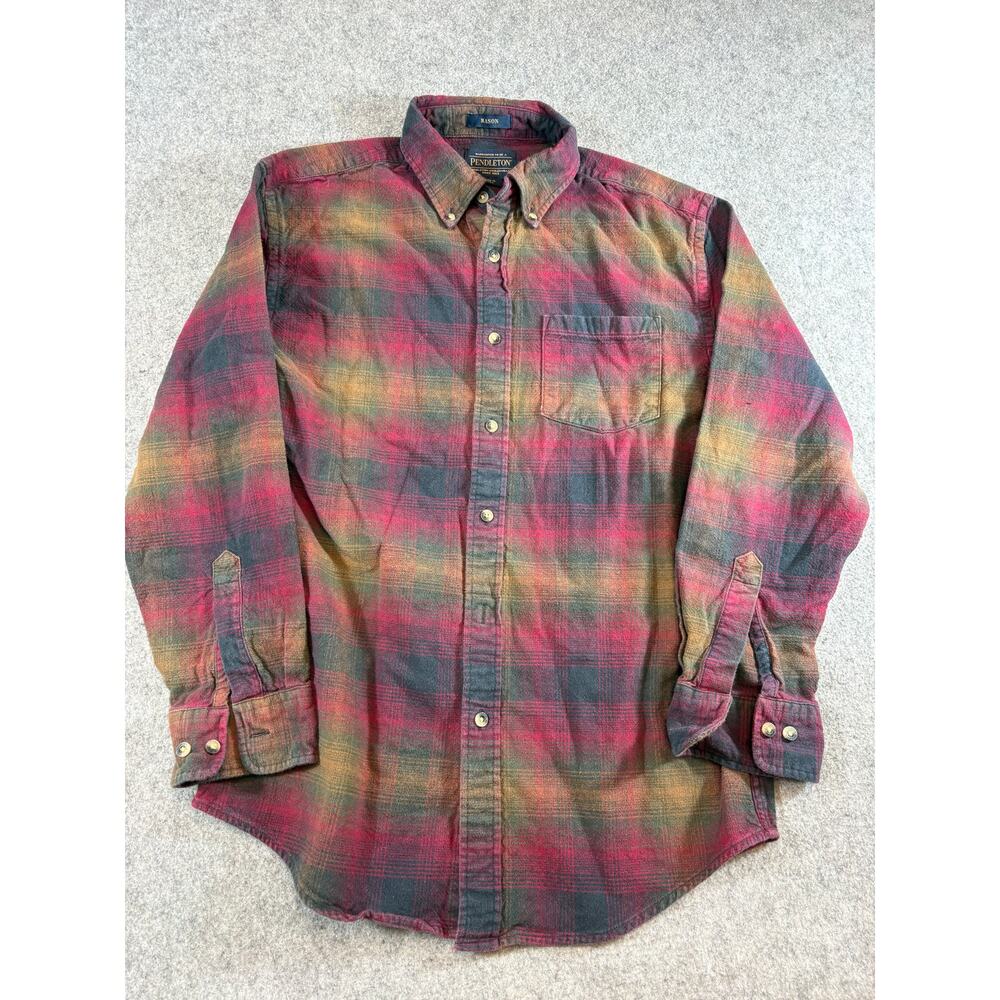 Pendleton Mason Button Down Shirt Men Medium Red Plaid Flannel Long Sleeve Retro